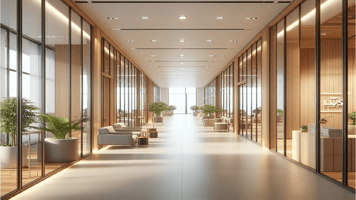 Sahil Tower exterior showing modern architecture and glass facade at golden hour in Sialkot