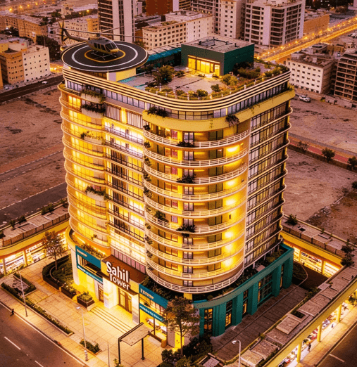 Aerial view of Sialkot city showing the prime location of Sahil Tower