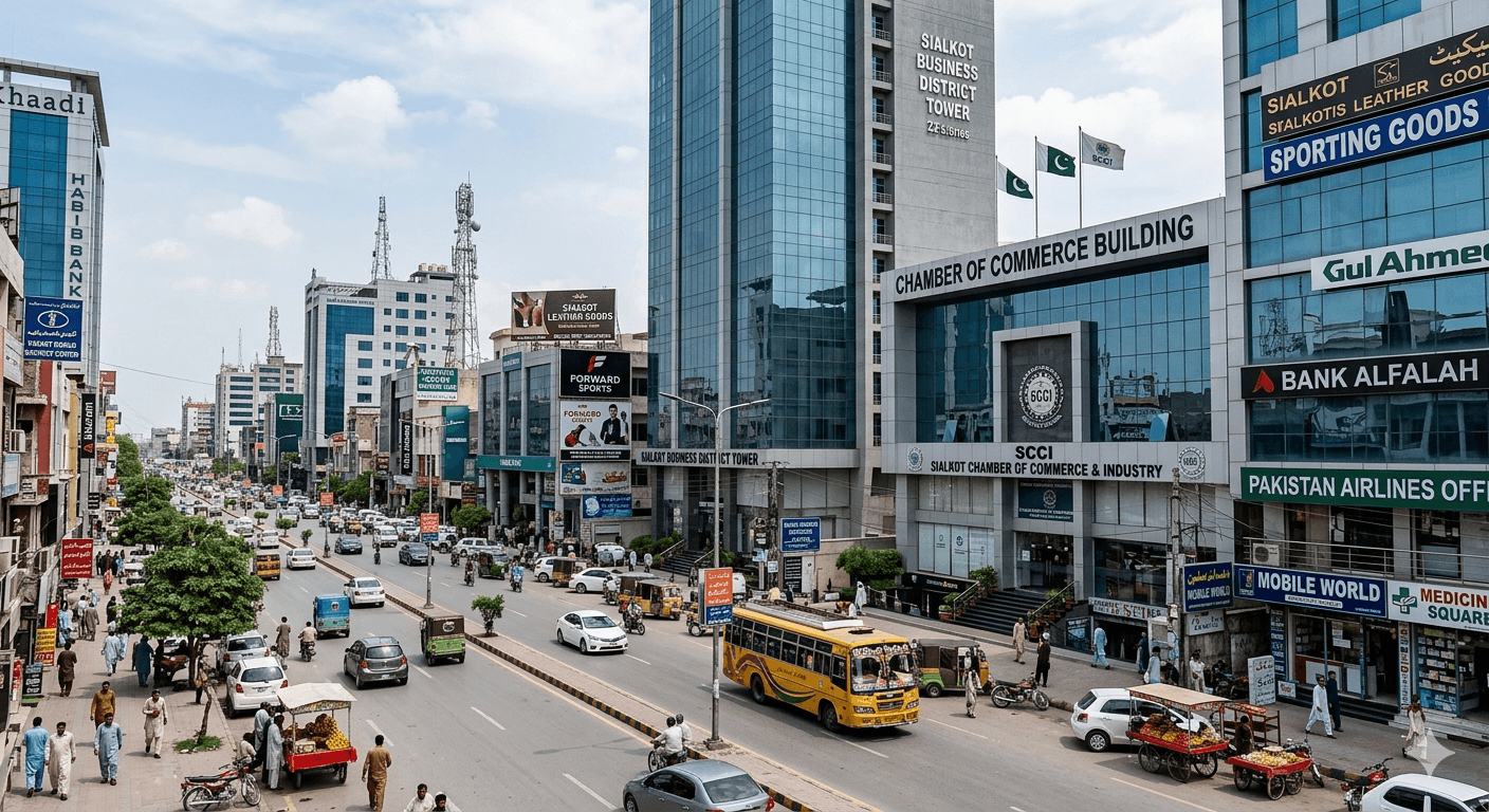 Modern commercial area in Sialkot city