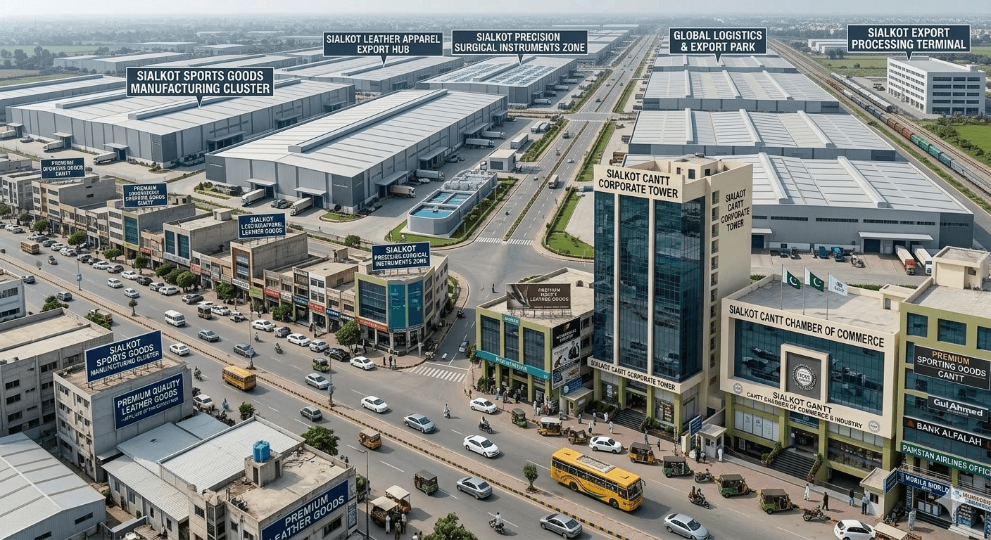 Industrial area in Sialkot with modern factories